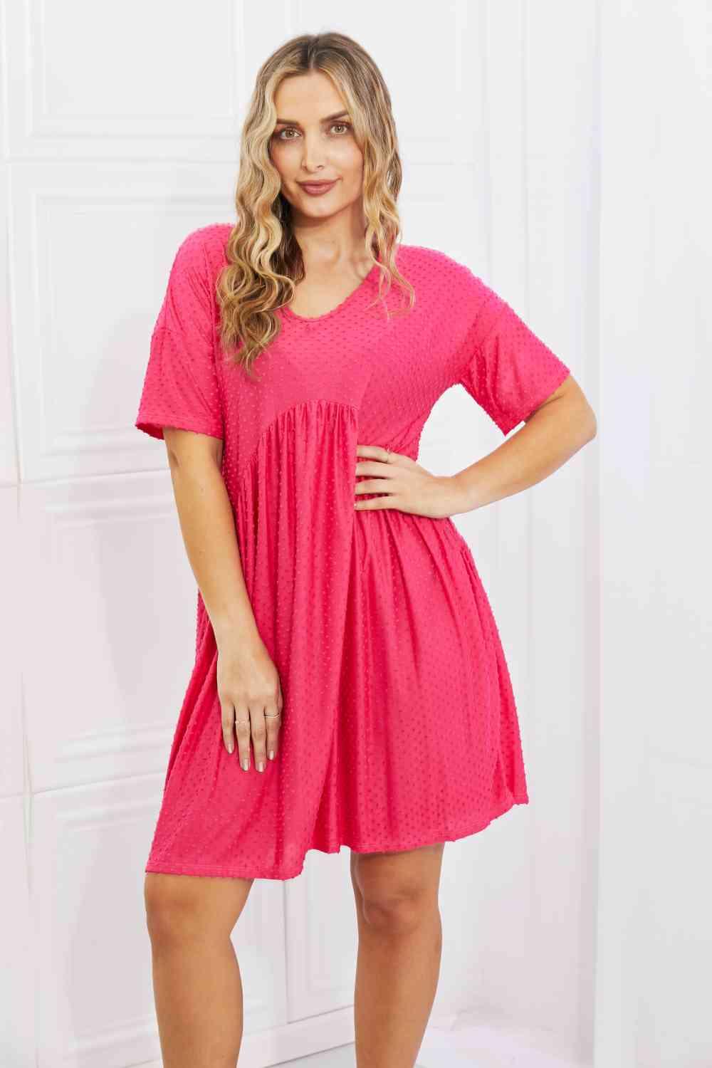 BOMBOM Another Day Swiss Dot Casual Dress in Fuchsia - AMIClubwear