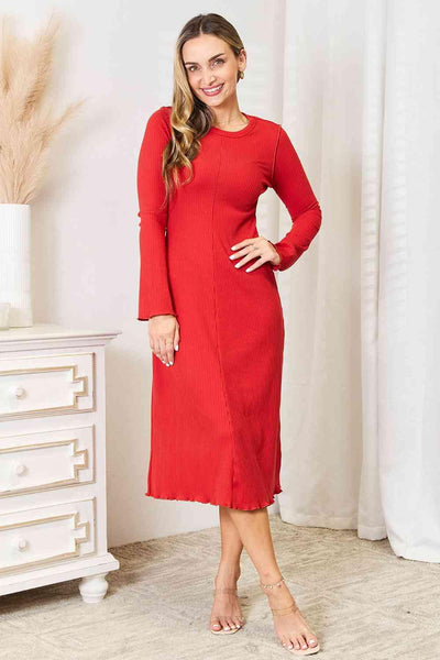 Culture Code Full Size Round Neck Long Sleeve Dress - AMIClubwear