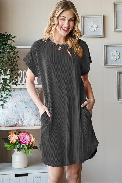 Heimish Full Size Ribbed Round Neck Short Sleeve Tee Dress - AMIClubwear