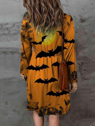 Full Size Halloween Theme Round Neck Long Sleeve Magic Dress - AMIClubwear
