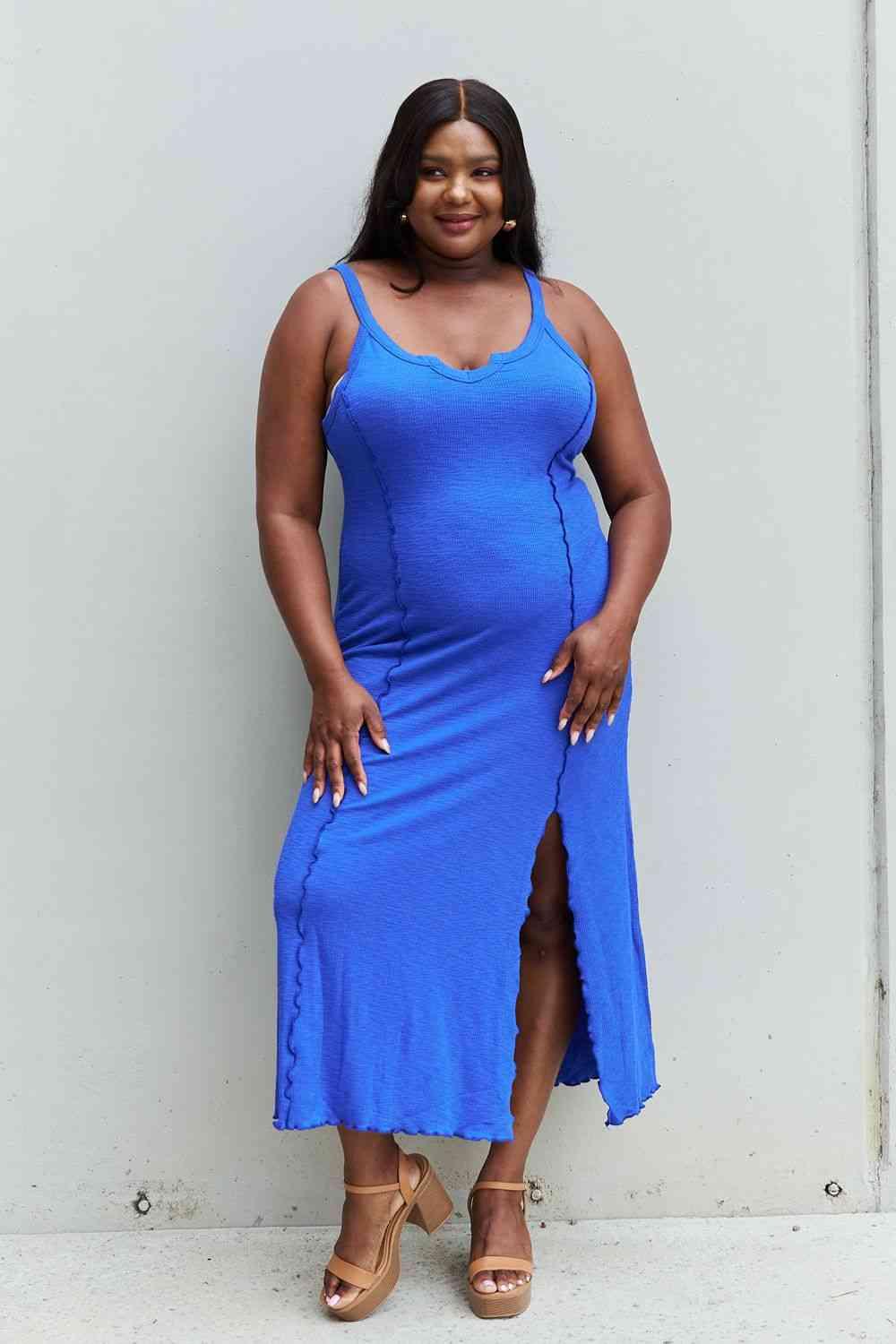 Culture Code Look At Me Full Size Notch Neck Maxi Dress with Slit in Cobalt Blue - AMIClubwear