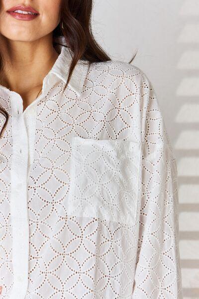 Rousseau Long Sleeve Button Up Eyelet Shirt - AMIClubwear