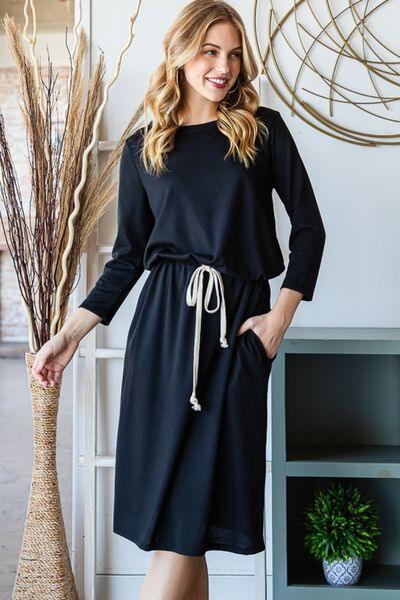 Reborn J Drawstring Waist Long Sleeve Tee Dress - AMIClubwear