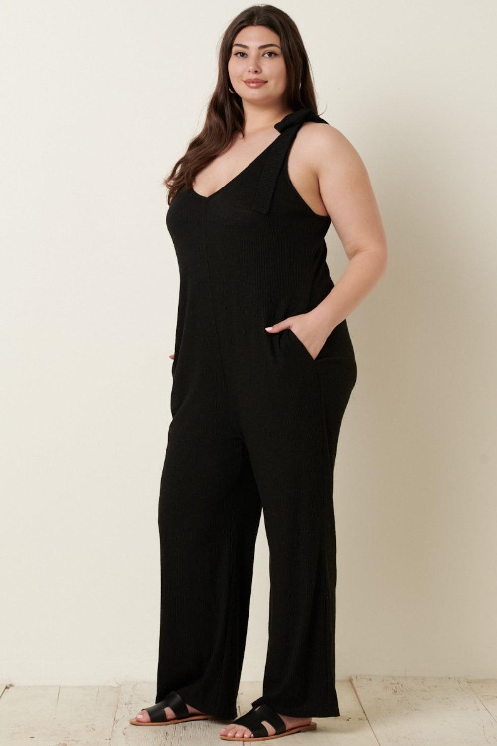 Mittoshop Rib Knit V-Neck Cross Back Jumpsuit - AMIClubwear