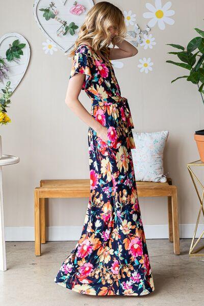 Heimish Full Size Floral Surplice Tie Waist Maxi Dress - AMIClubwear