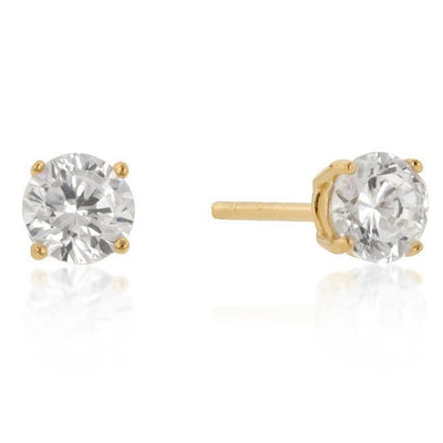 5mm New Sterling Round Cut Cubic Zirconia Studs Gold - AMIClubwear