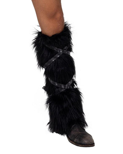 6170 - Pair of Black Faux Fur Leg Warmers - AMIClubwear