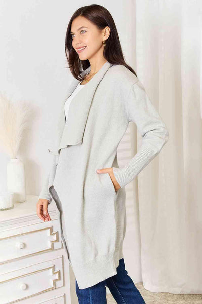 Double Take Open Front Duster Cardigan with Pockets - AMIClubwear