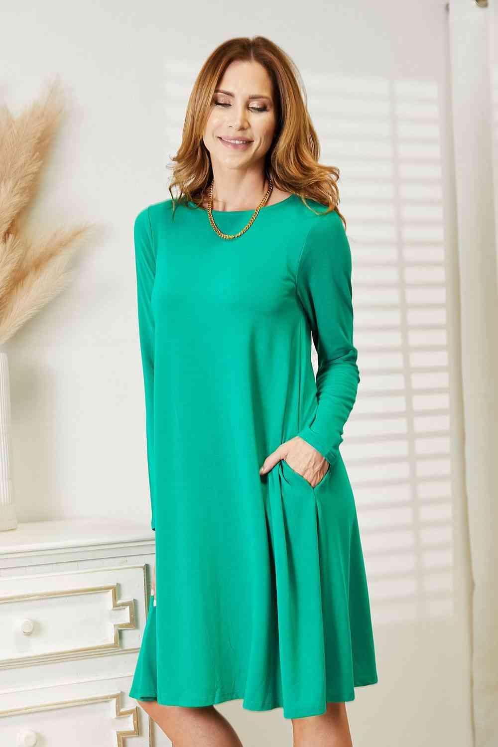 Zenana Full Size Long Sleeve Flare Dress with Pockets - AMIClubwear
