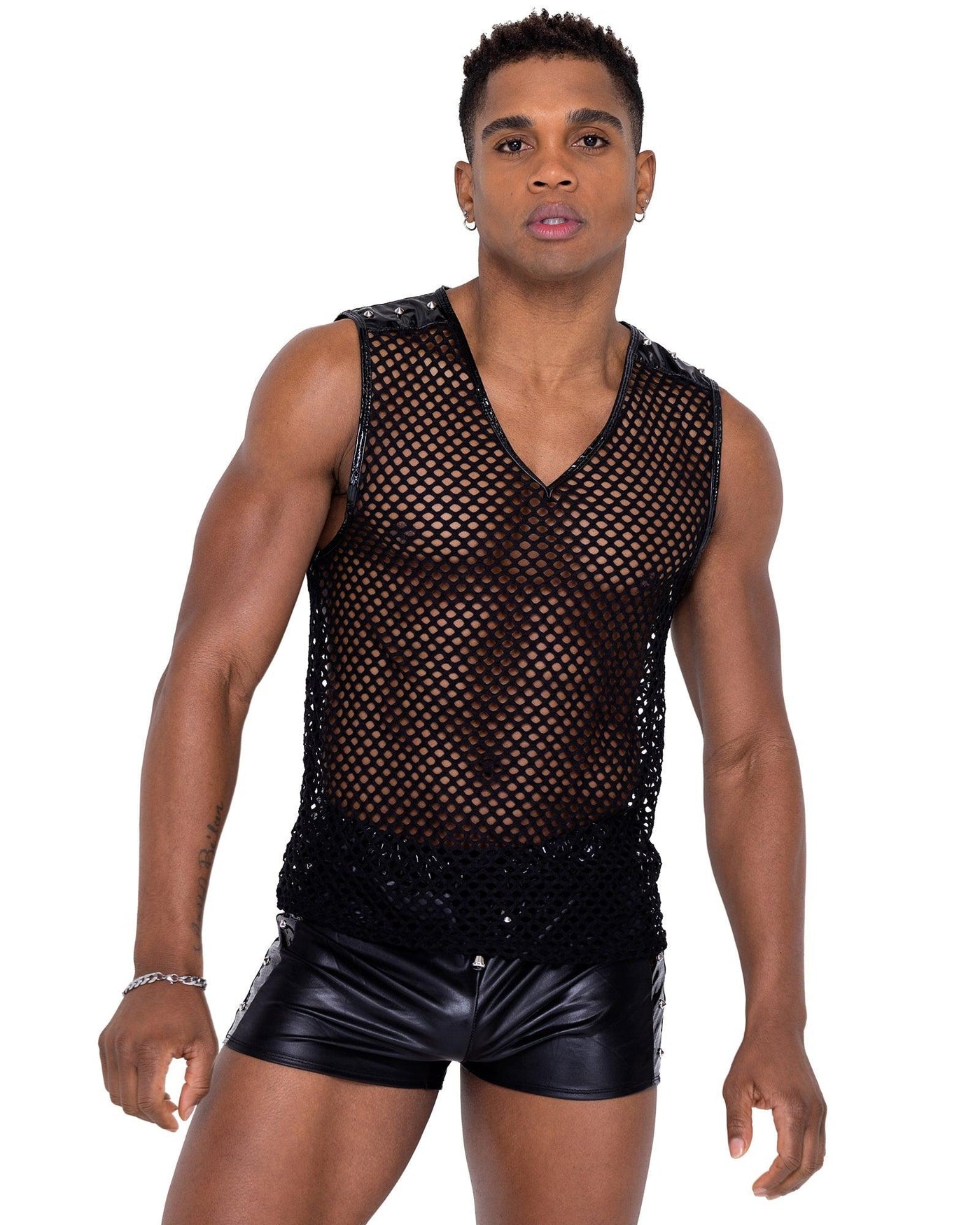 6329 - Mens Pleather Runner Shorts - AMIClubwear