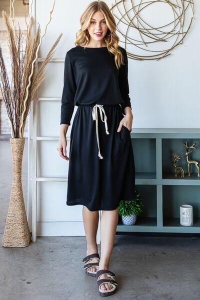 Reborn J Drawstring Waist Long Sleeve Tee Dress - AMIClubwear