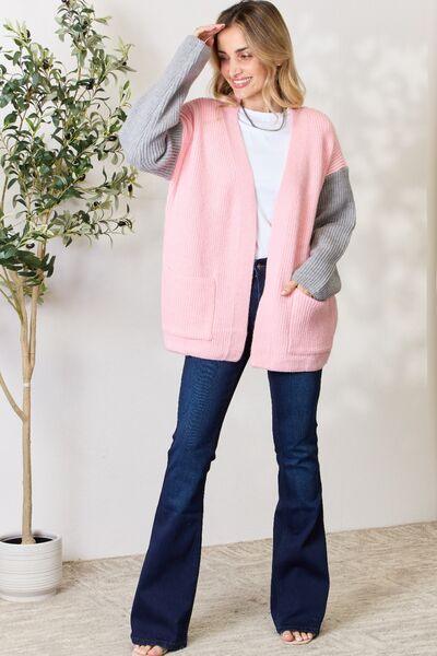 BiBi Contrast Open Front Cardigan with Pockets - AMIClubwear