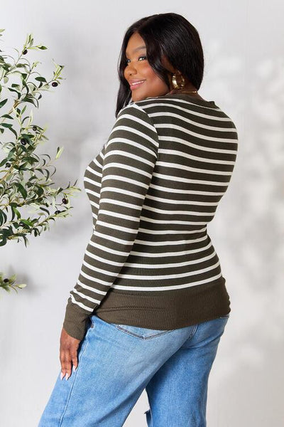 Zenana Full Size Striped Snap Down Cardigan - AMIClubwear