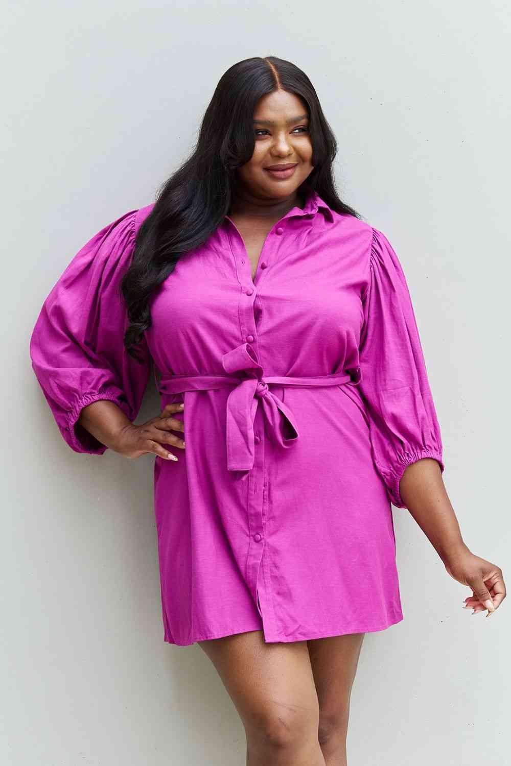 Jade By Jane Hello Darling Full Size Half Sleeve Belted Mini Dress in Magenta - AMIClubwear