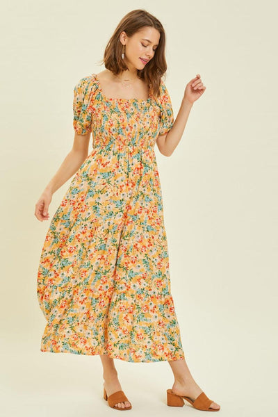 HEYSON Full Size Floral Smocked Tiered Midi Dress - AMIClubwear