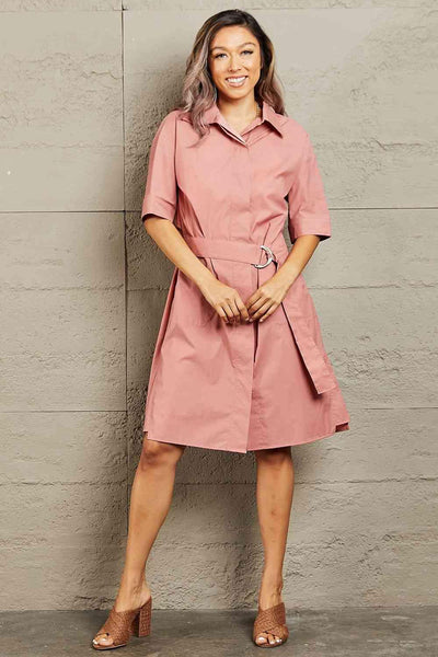 Petal Dew Half Sleeve Collared Dress with Pockets - AMIClubwear