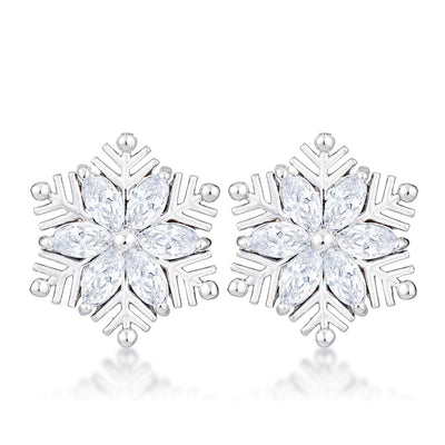 .6Ct Rhodium Plated Clear Marquise Snowflake Earrings - AMIClubwear