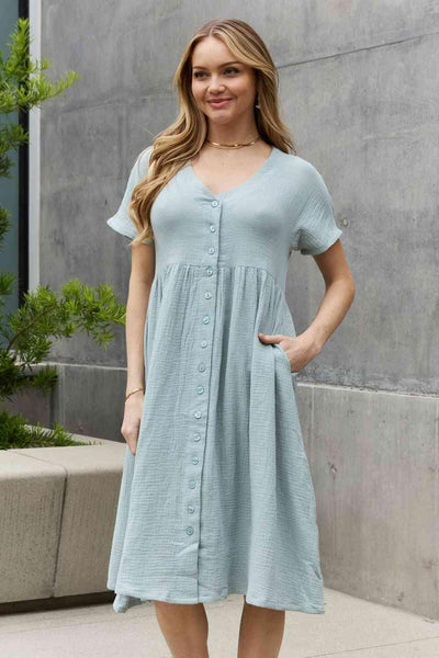 Sweet Lovely By Jen Full Size Button Down Midi Dress - AMIClubwear