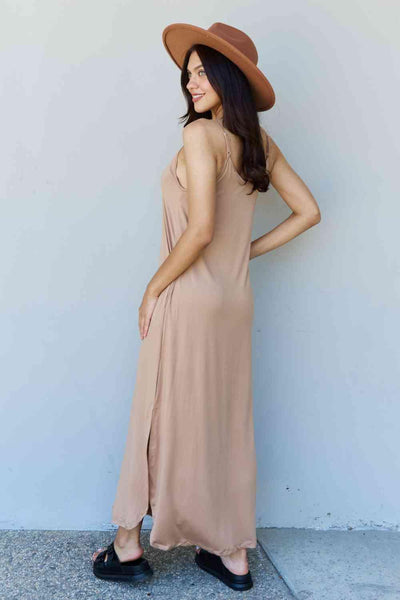 Ninexis Good Energy Full Size Cami Side Slit Maxi Dress in Camel - AMIClubwear