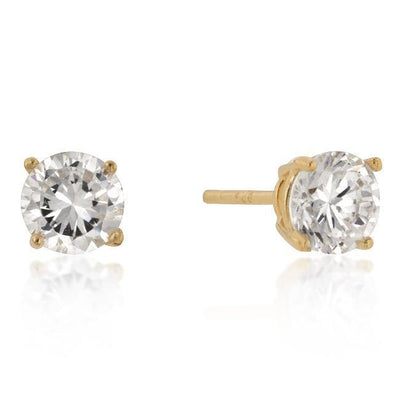 6mm New Sterling Round Cut Cubic Zirconia Studs Gold - AMIClubwear