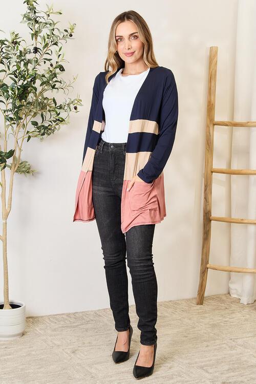 e.Luna Full Size Color Block Contrast Open Cardigan - AMIClubwear
