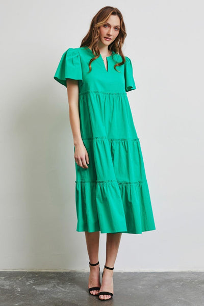 HEYSON Full Size Cotton Poplin Ruffled Tiered Midi Dress - AMIClubwear