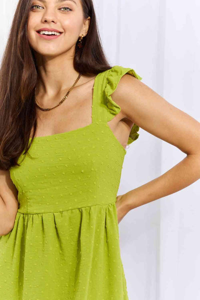 Culture Code Sunny Days Full Size Empire Line Ruffle Sleeve Dress in Lime - AMIClubwear