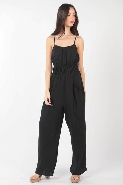 VERY J Pintuck Detail Woven Sleeveless Jumpsuit - AMIClubwear