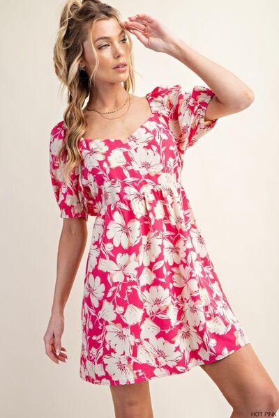 Kori America Floral Short Sleeve Mini Dress - AMIClubwear