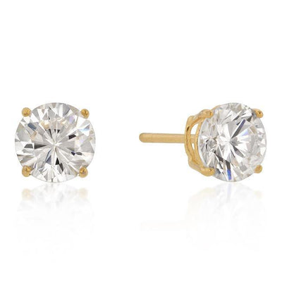 7mm New Sterling Round Cut Cubic Zirconia Studs Gold - AMIClubwear