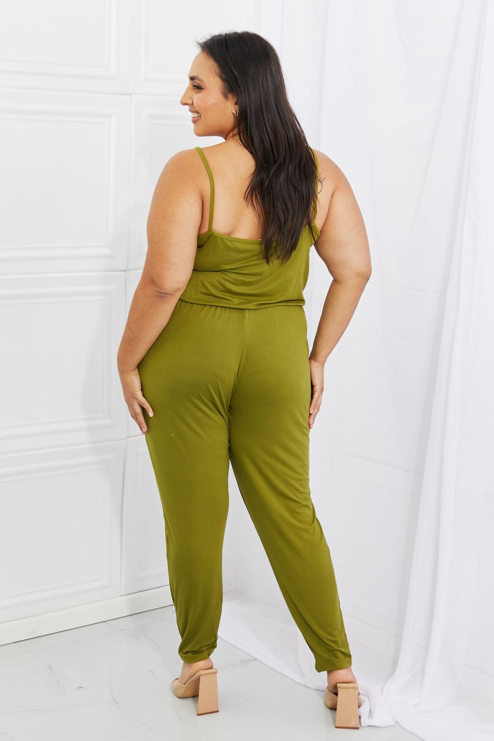 Capella Comfy Casual Full Size Solid Elastic Waistband Jumpsuit in Chartreuse - AMIClubwear