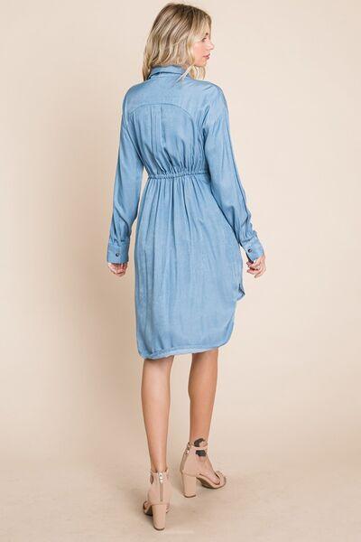 Faith Apparel Button Up Drawstring Shirt Dress - AMIClubwear