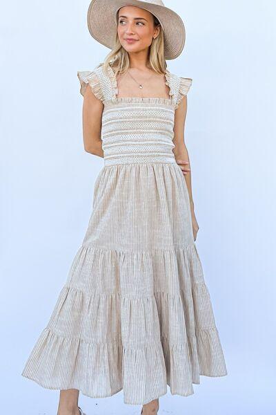 And The Why Linen Striped Ruffle Dress - AMIClubwear