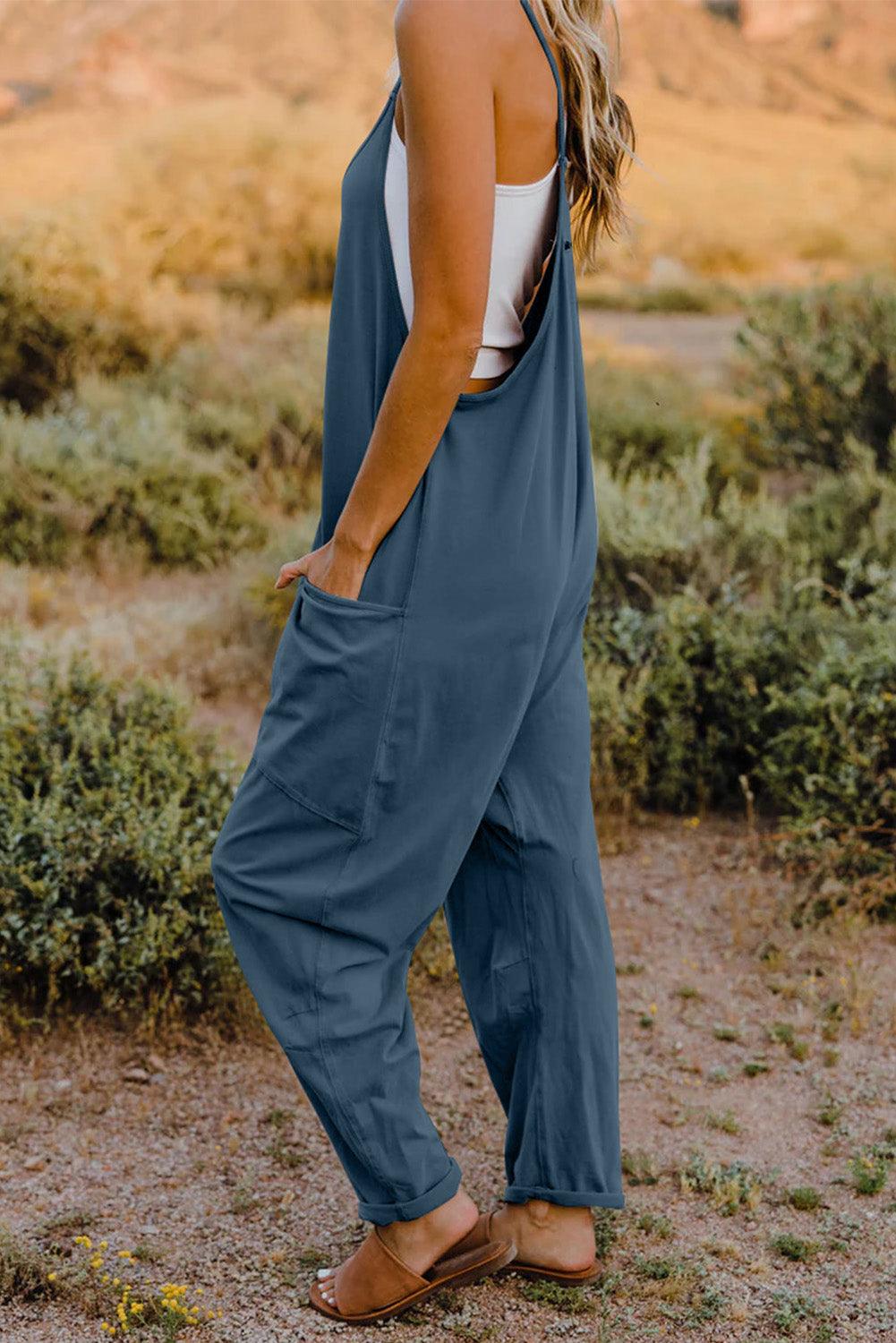 Double Take Full Size V-Neck Sleeveless Jumpsuit with Pockets - AMIClubwear