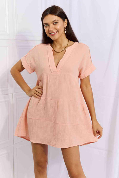 HEYSON Easy Going Full Size Gauze Tiered Ruffle Mini Dress - AMIClubwear