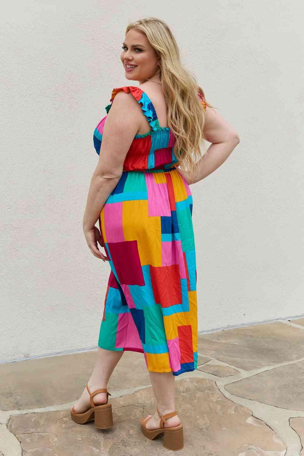 And The Why Multicolored Square Print Summer Dress - AMIClubwear