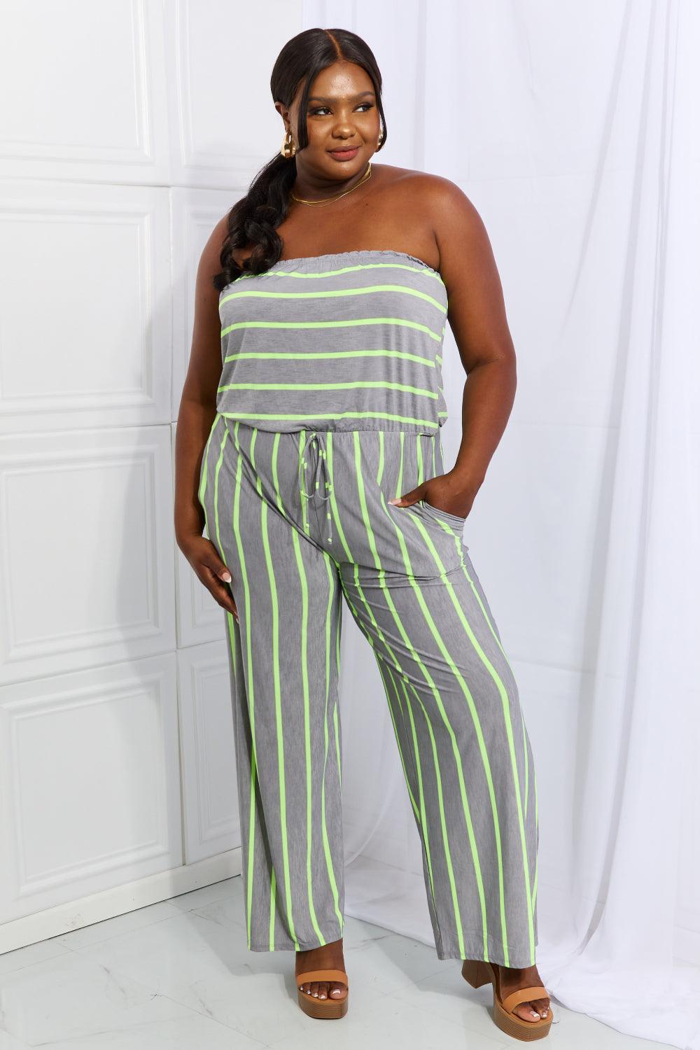 Sew In Love Pop Of Color Full Size Sleeveless Striped Jumpsuit - AMIClubwear