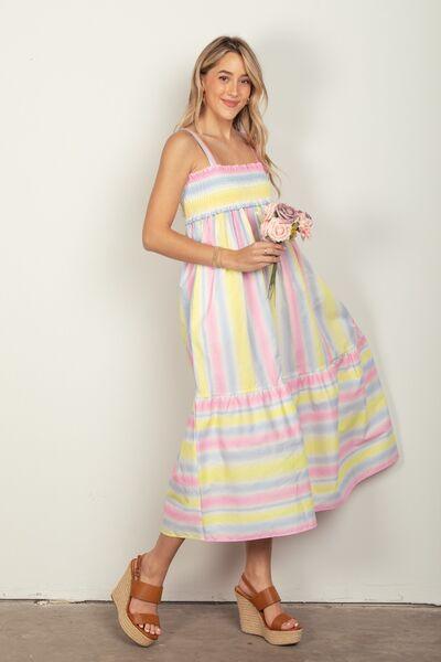 VERY J Striped Woven Smocked Midi Cami Dress - AMIClubwear