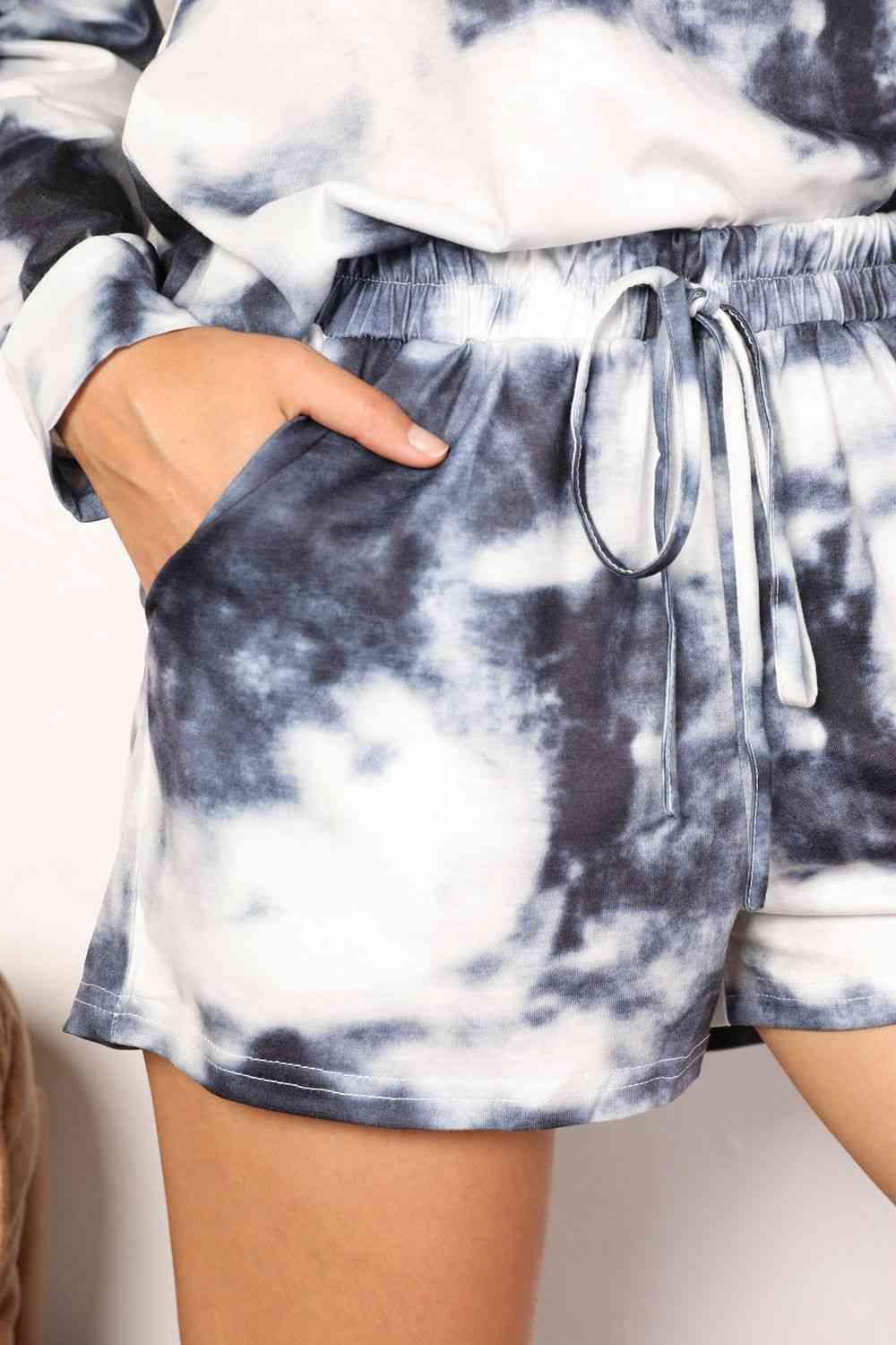 Double Take Tie-Dye Round Neck Top and Shorts Lounge Set - AMIClubwear