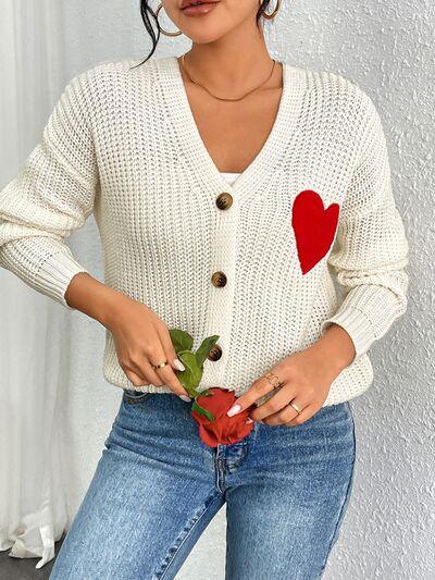 Heart Button Up Dropped Shoulder Cardigan - AMIClubwear