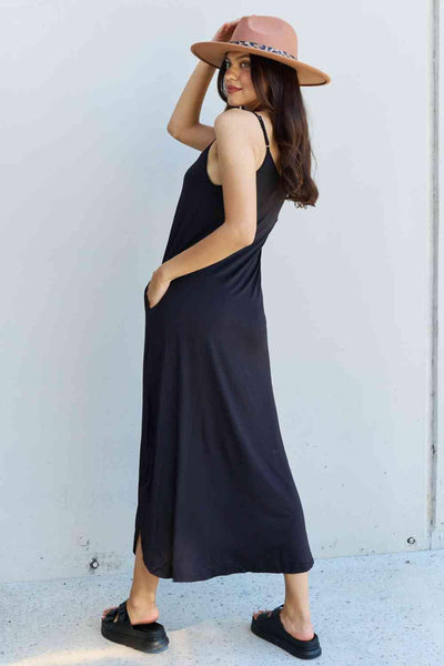 Ninexis Good Energy Full Size Cami Side Slit Maxi Dress in Black - AMIClubwear