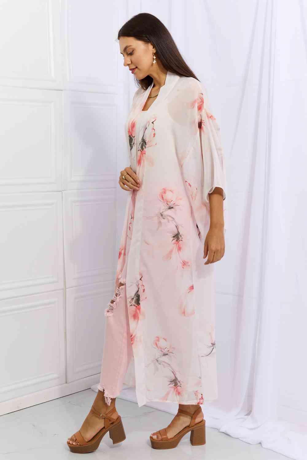 OneTheLand Pick Me Floral Chiffon Kimono Cardigan - AMIClubwear