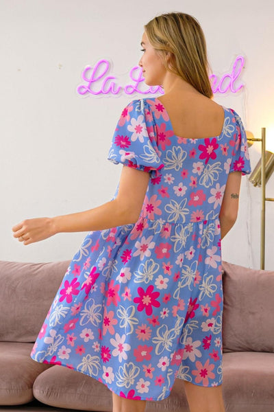 BiBi Floral Puff Sleeve Mini Dress - AMIClubwear