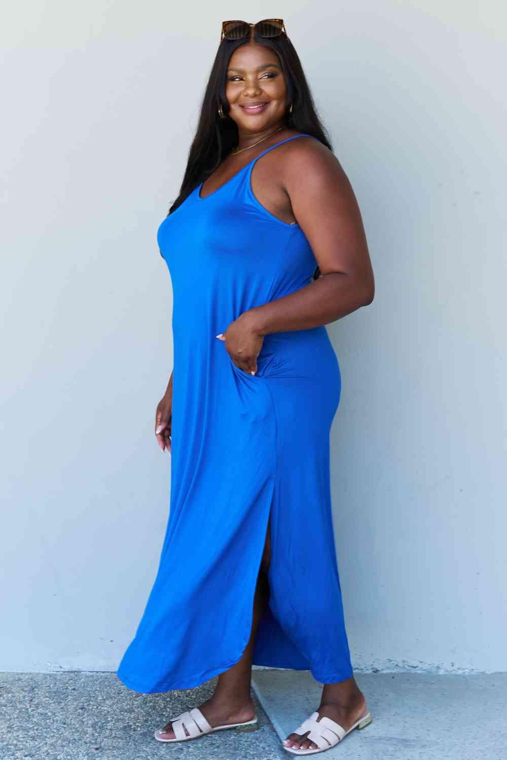 Ninexis Good Energy Full Size Cami Side Slit Maxi Dress in Royal Blue - AMIClubwear