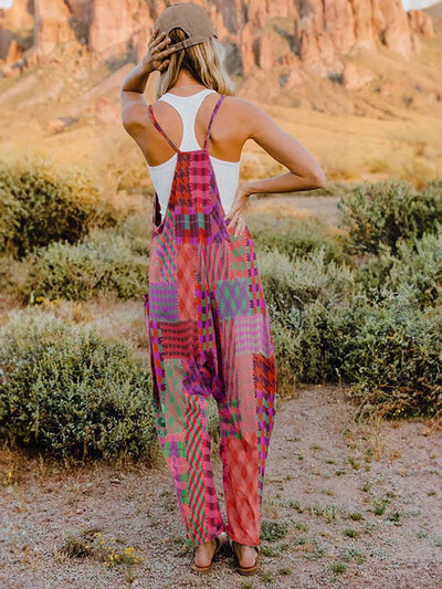 Full Size Printed V-Neck Sleeveless Jumpsuit - AMIClubwear