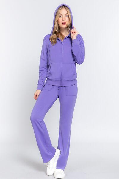 ACTIVE BASIC French Terry Zip Up Hoodie and Drawstring Pants Set - AMIClubwear