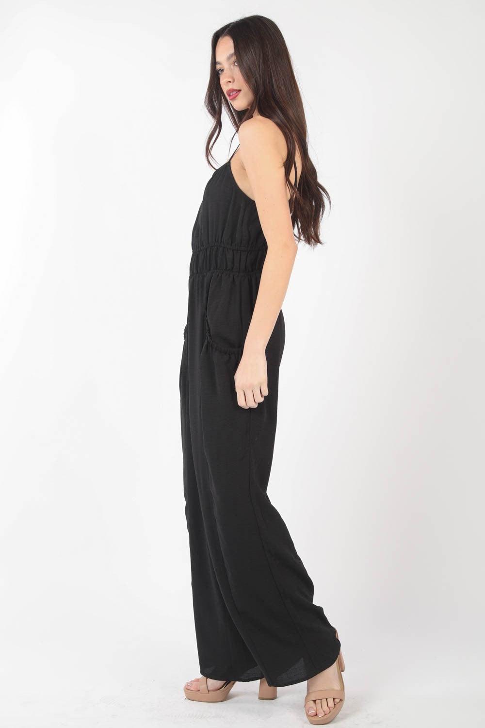 VERY J Pintuck Detail Woven Sleeveless Jumpsuit - AMIClubwear