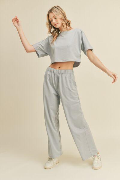 Kimberly C Full Size Short Sleeve Cropped Top and Wide Leg Pants Set - AMIClubwear