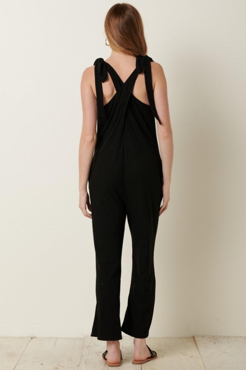 Mittoshop Rib Knit V-Neck Cross Back Jumpsuit - AMIClubwear