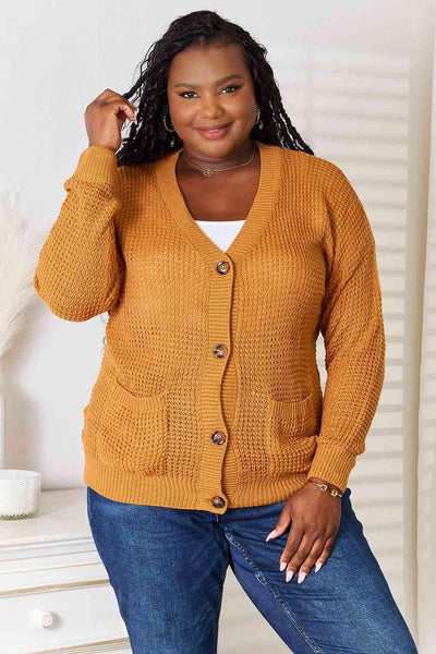 Double Take Drop Shoulder Button Down Cardigan with Pockets - AMIClubwear